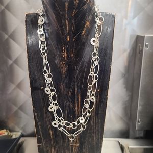 Two strand matte silver chain necklace, 28”